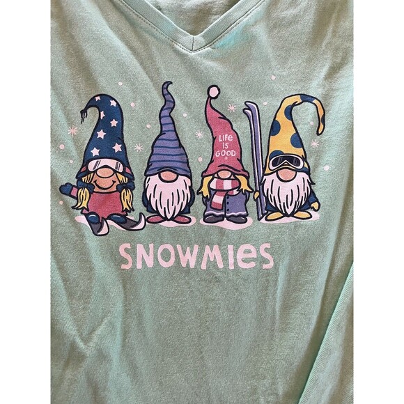 Life is Good Shirt, Women's XS 3/4 Sleeve, Snowmies, Holidays EUC Green - Picture 3 of 8